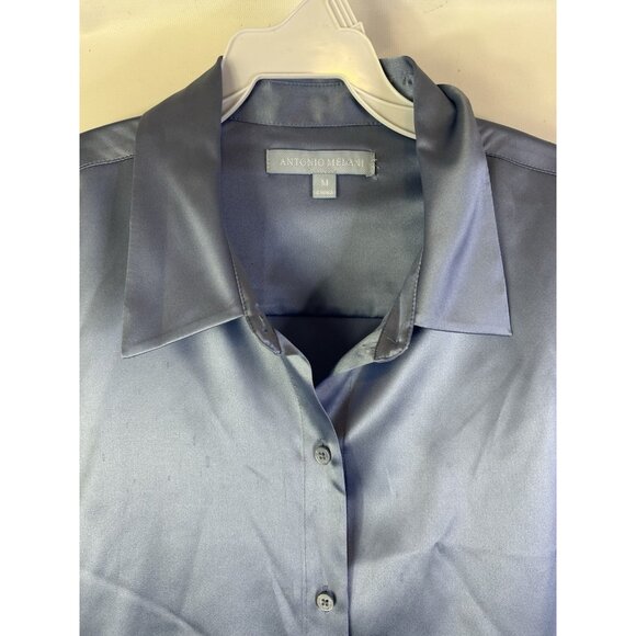 Antonio Melani Silk Satin Button Front Shirt Flowy Quiet Luxury - Picture 4 of 6